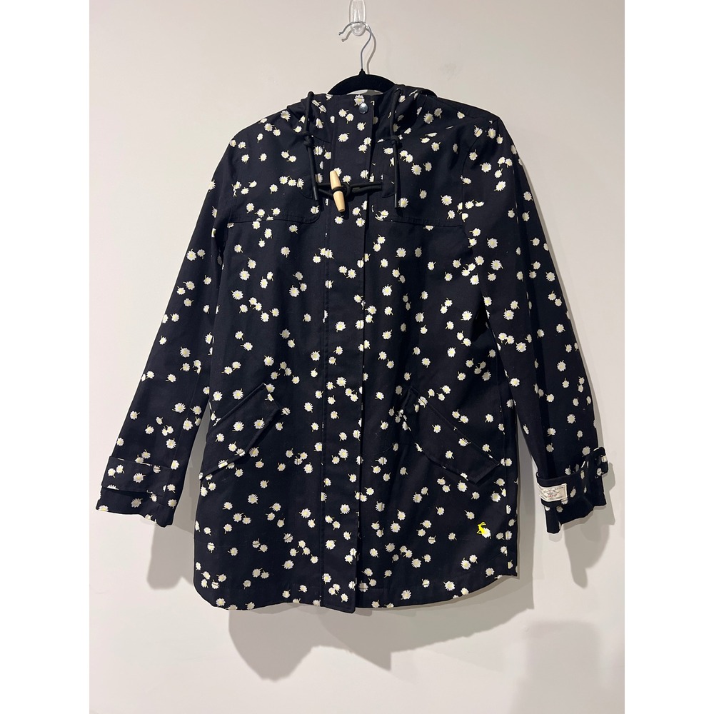 Joules Right As Rain Black Daisy Floral  Raincoat Waterproof Hooded‎ Jacket US 6